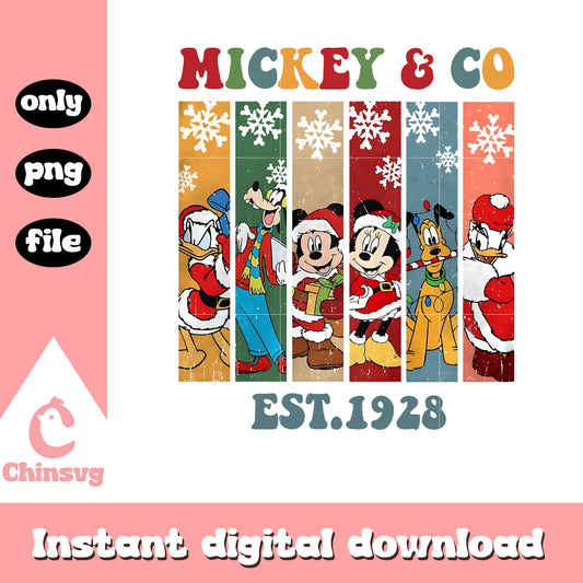 Christmas snow mickey and co est 1928 png, mickey and friends png