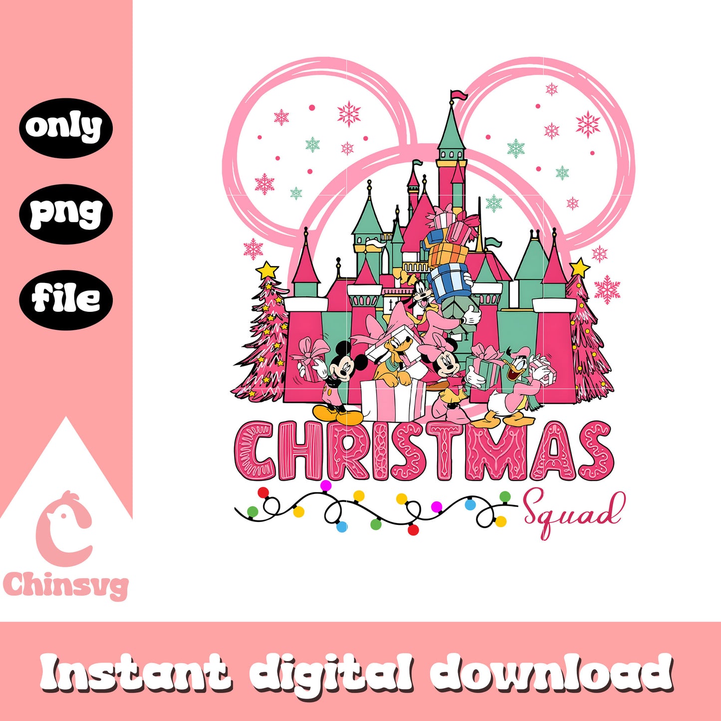 Christmas squad castle pink disney ear png, disney ears png