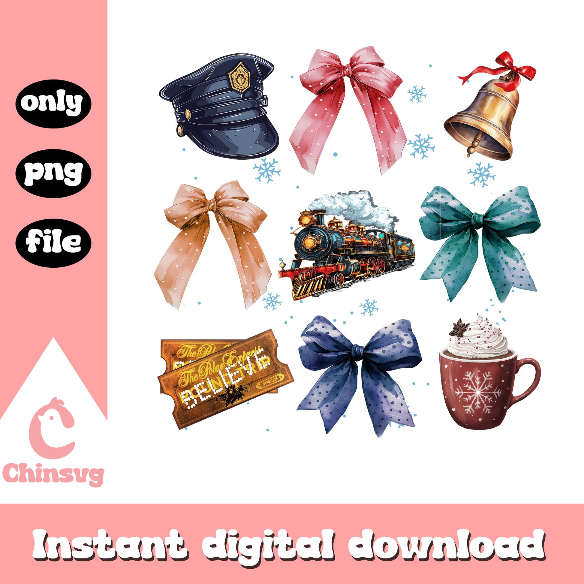 Christmas train decorative sticker png, christmas sticker png