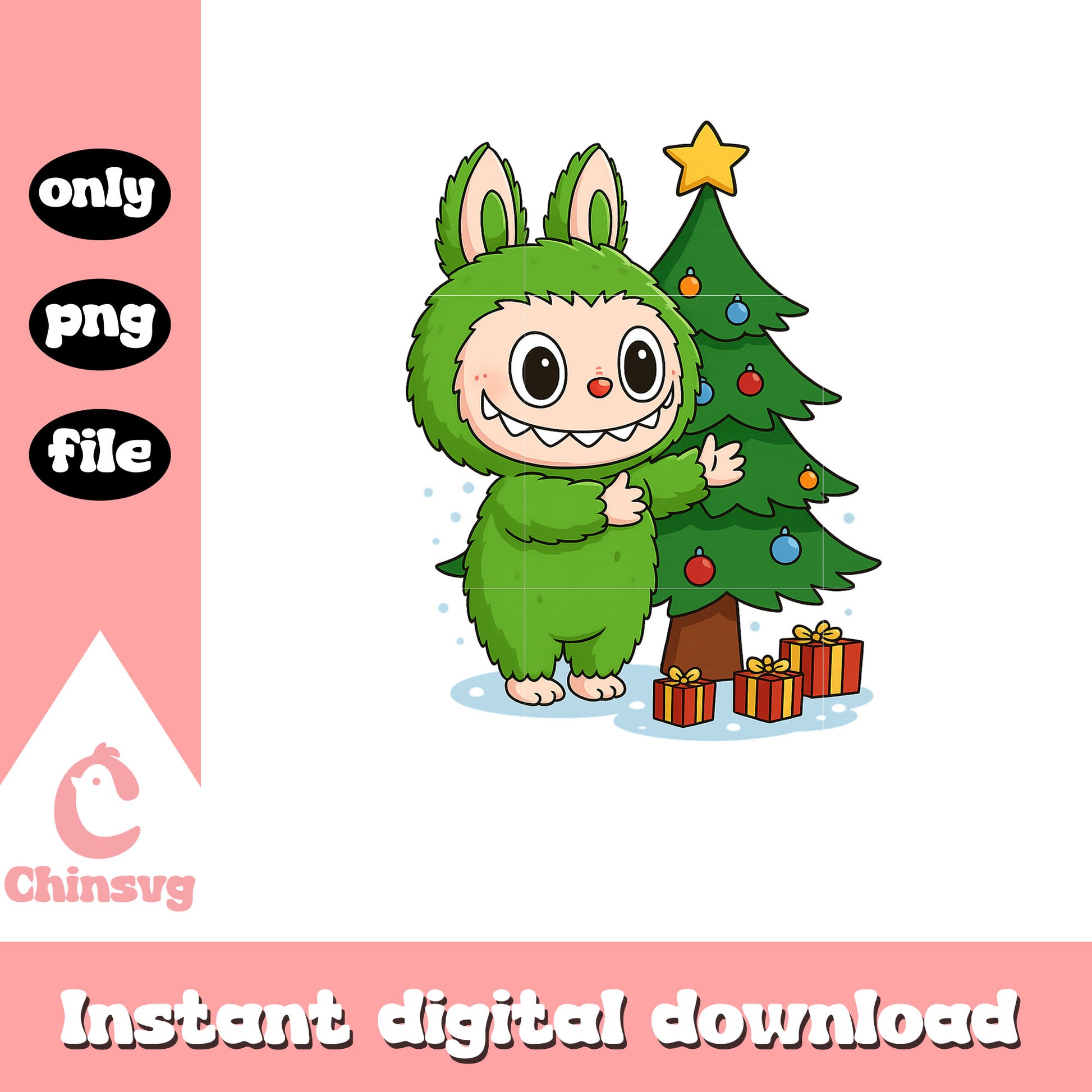 Christmas tree and labubu doll png, secret labubu png
