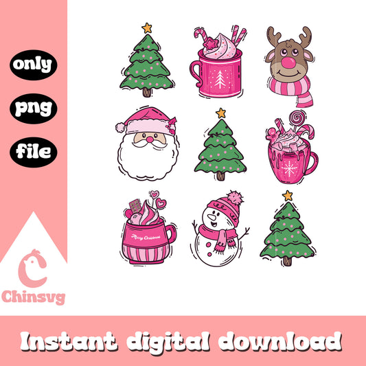 Christmas tree and santa face design png, christmas trees png
