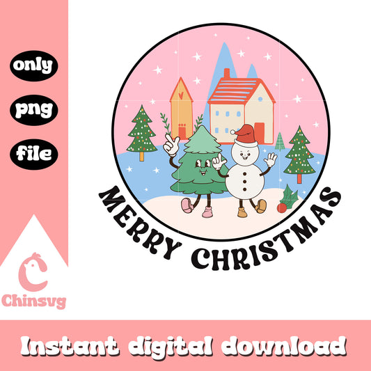 Christmas tree and snowman design png, merry christmas png