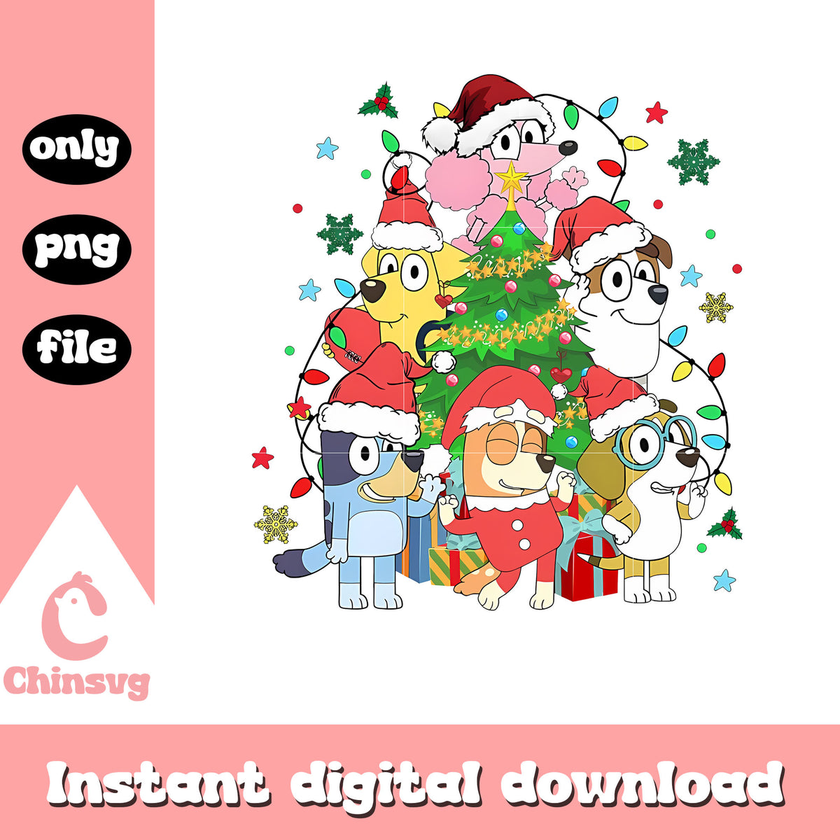 Christmas tree bluey friends design png, bluey merry christmas png