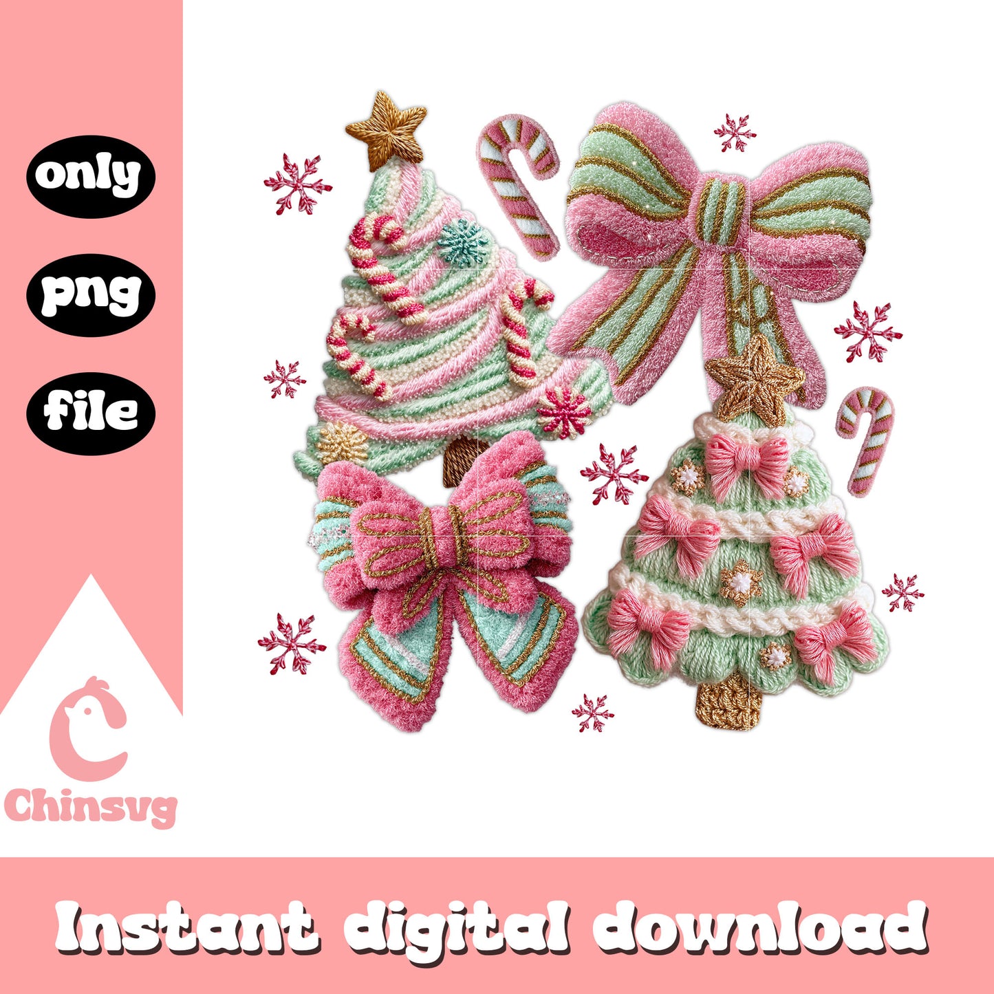 Christmas tree bow patchwork png, christmas decorations png