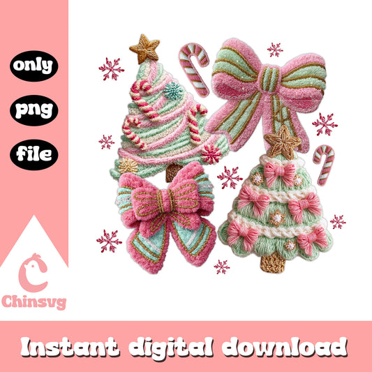 Christmas tree bow patchwork png, christmas decorations png