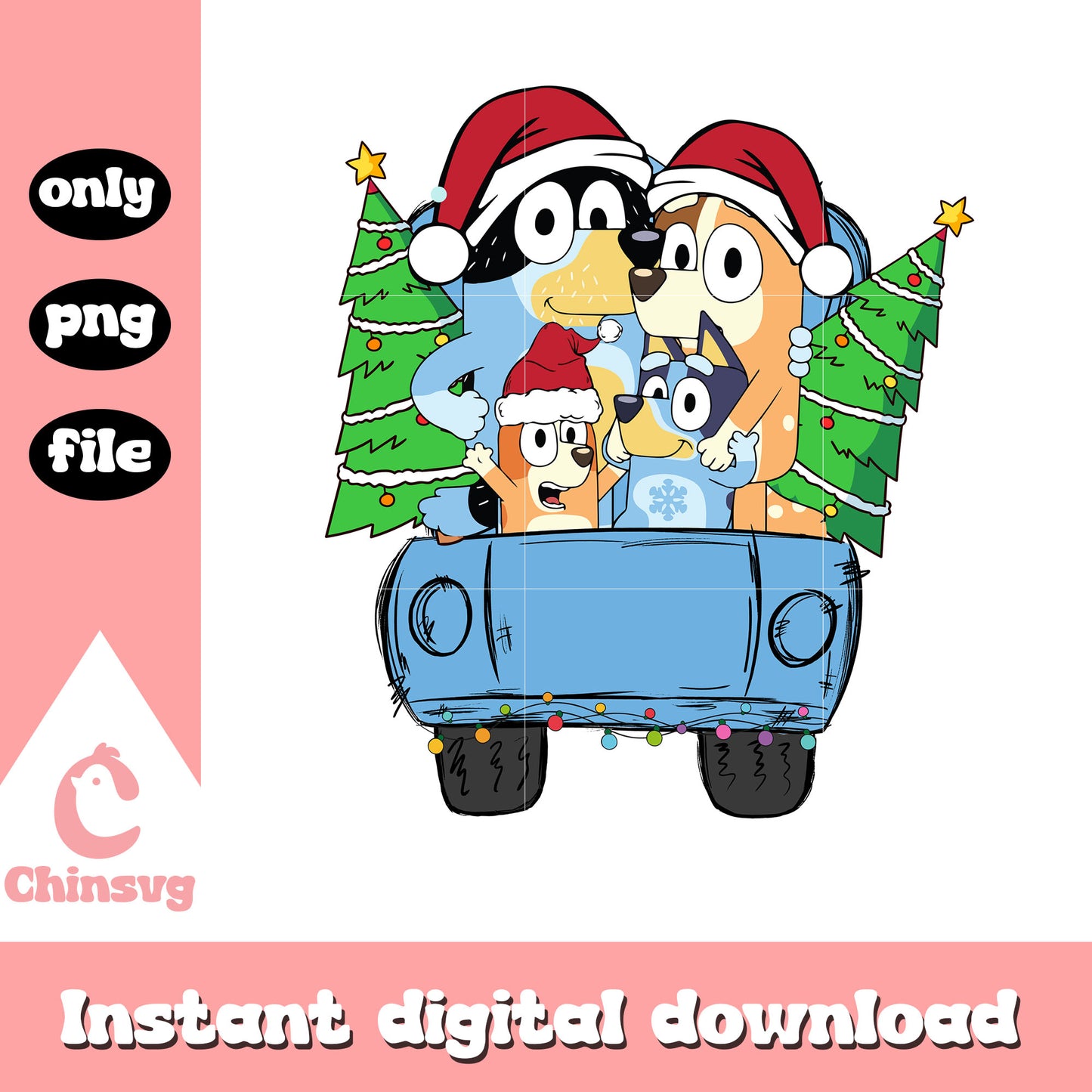 Christmas tree car bluey family movie png, christmas bluey​ png