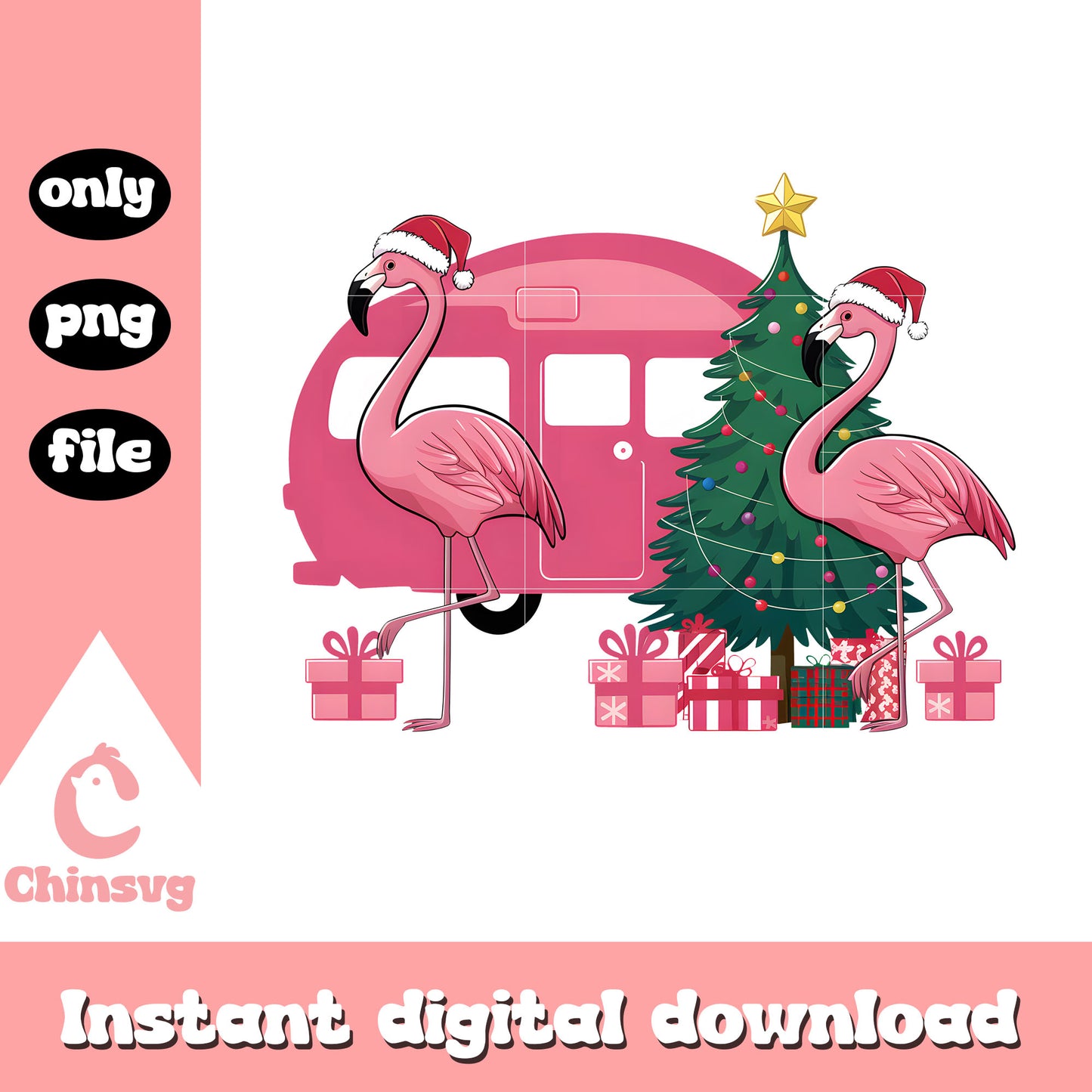 Christmas tree flamingos design png, xmas tree png, noel png