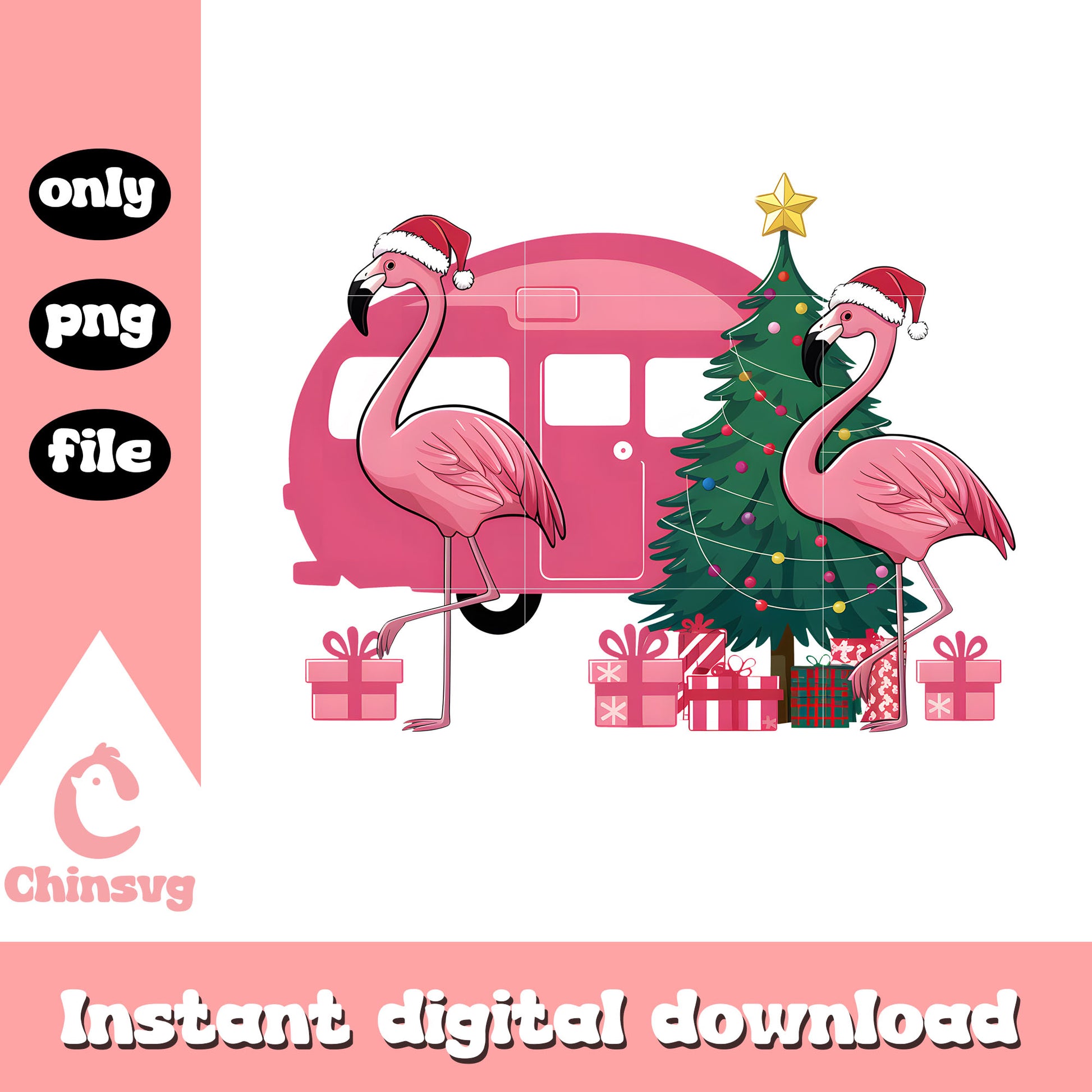 Christmas tree flamingos design png, xmas tree png, noel png