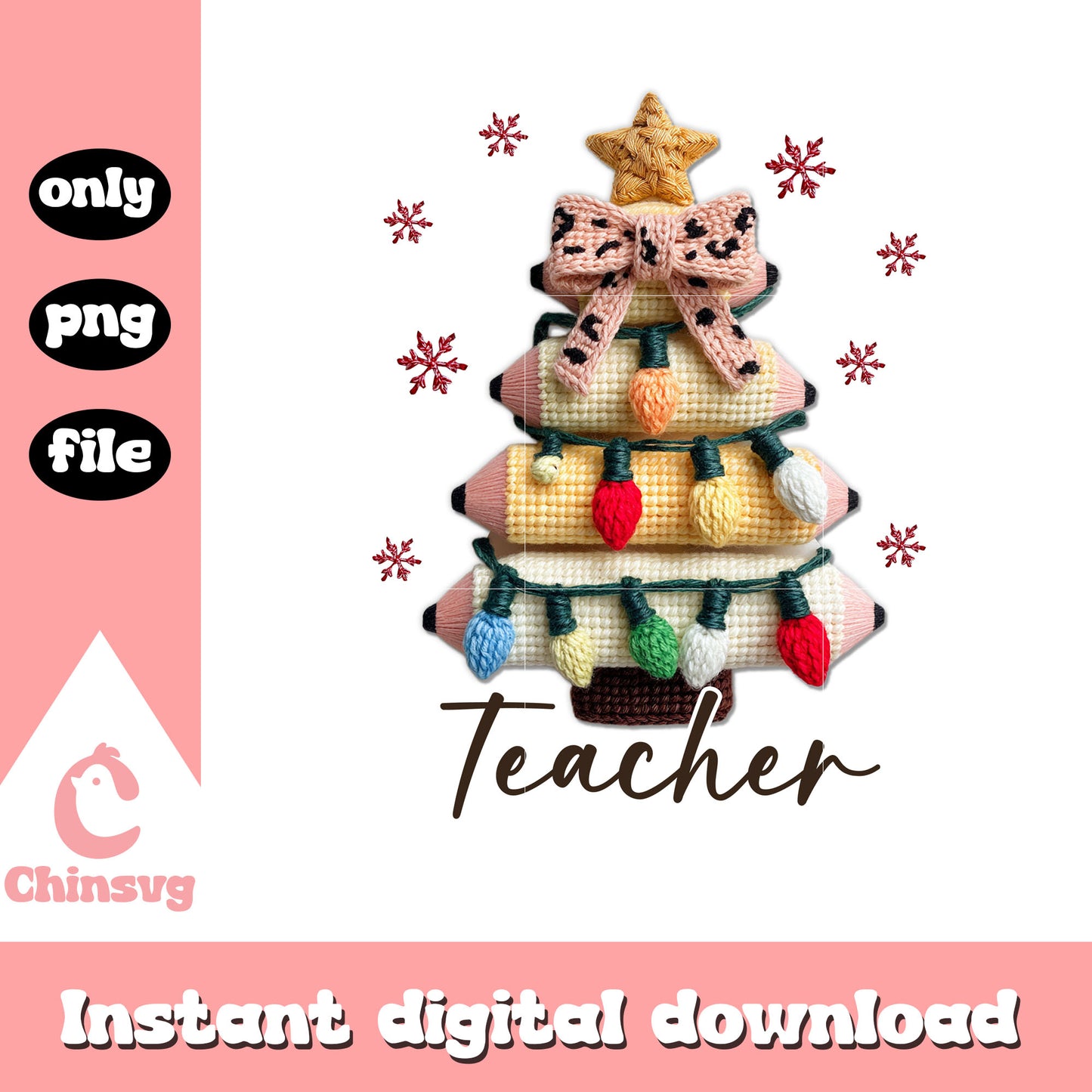 Christmas tree pencil teacher crochet png, teacher day png
