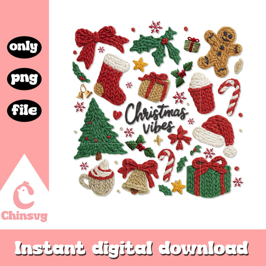 Christmas vibes yarn crochet design png, hristmas vibes png