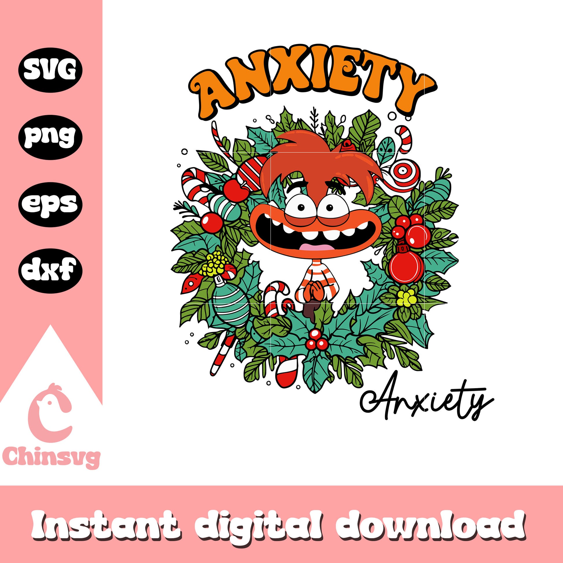 Christmas wreath anxiety design svg, anxiety inside out svg