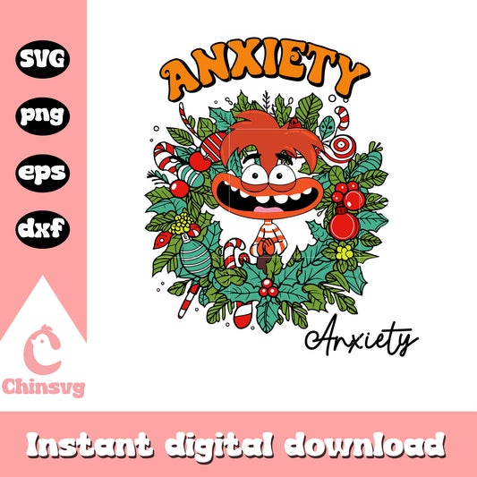 Christmas wreath anxiety design svg, anxiety inside out svg
