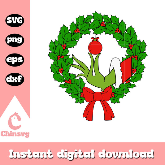 Christmas wreath grinch hand svg, grinch hand svg, christmas svg