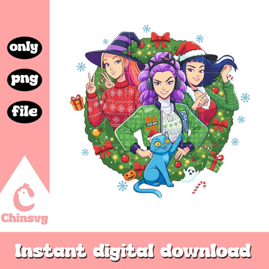 Christmas wreath huntrix kpop demon png, huntrix characters png