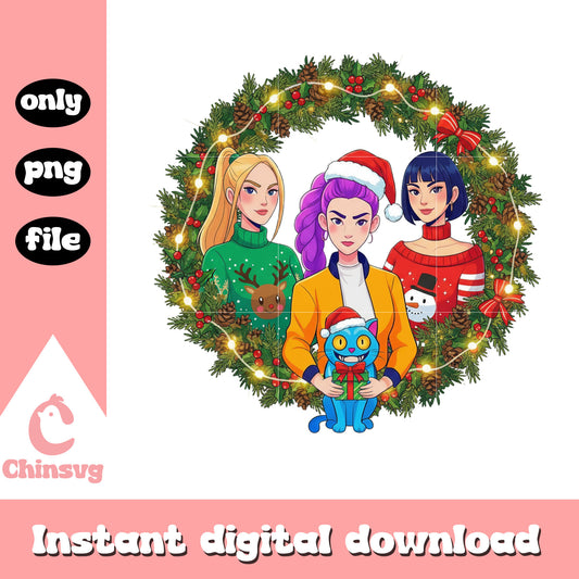 Christmas wreath huntrix members design png, christmas decor png