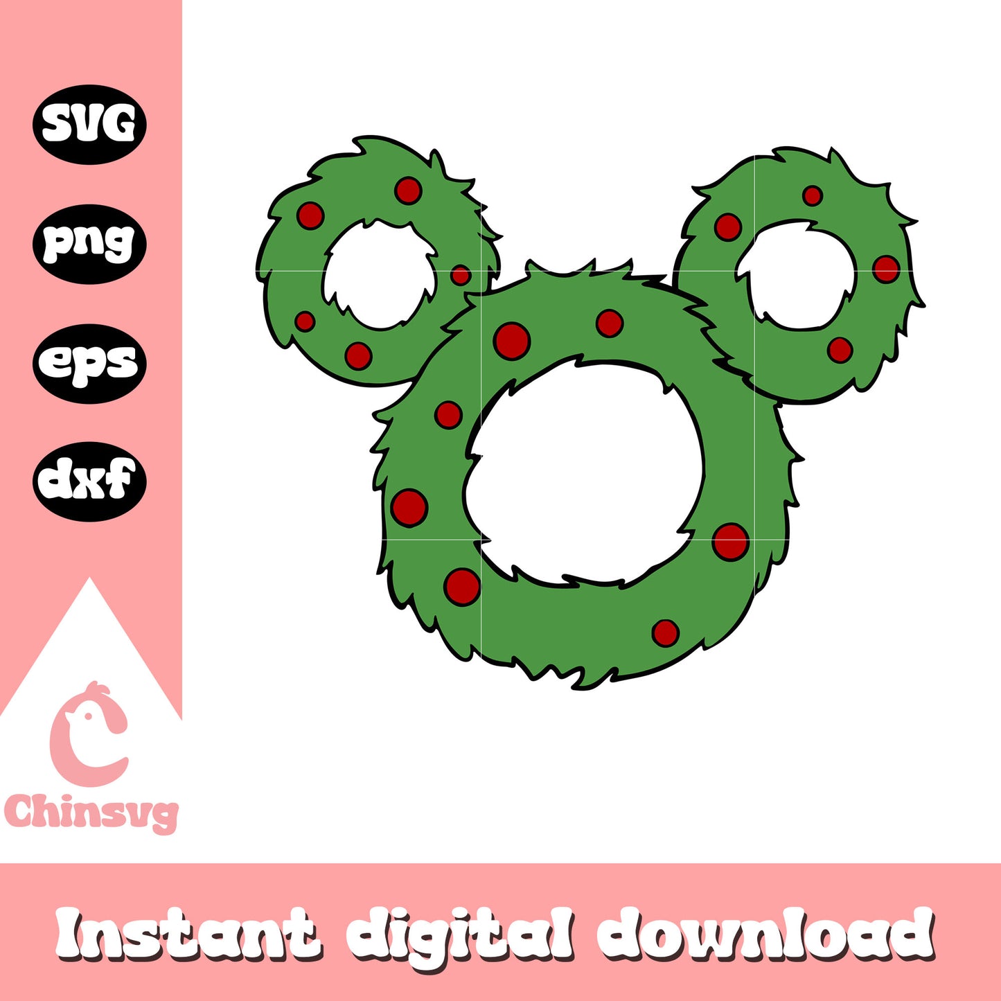 Christmas wreath mickey head svg, mickey mouse character svg