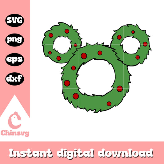 Christmas wreath mickey head svg, mickey mouse character svg