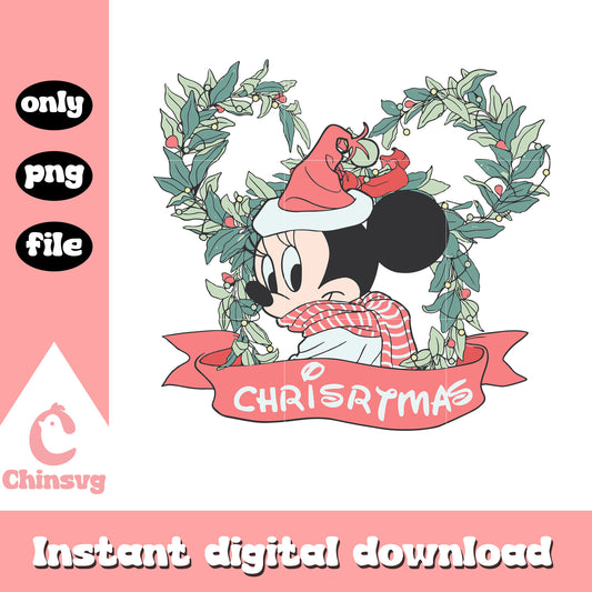Christmas wreath minnie disney retro png, xmas eve holiday png