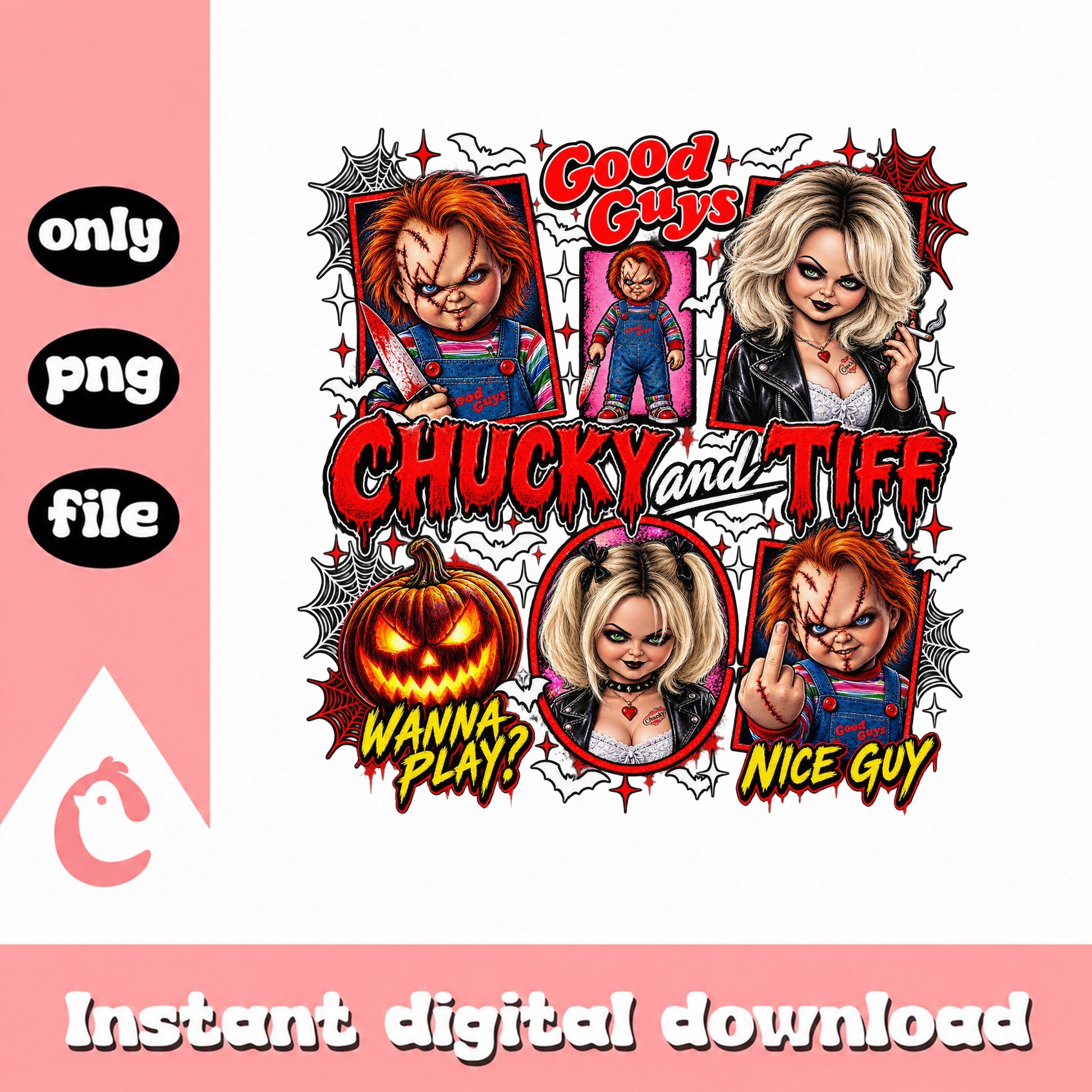 Chucky And Tiffany PNG Bundle, Halloween Horror PNG, Good Guys PNG