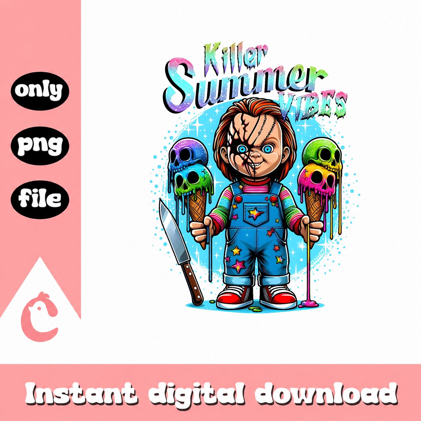 Chucky Killer Summer Vibes PNG, Horror Summer PNG, Chucky PNG