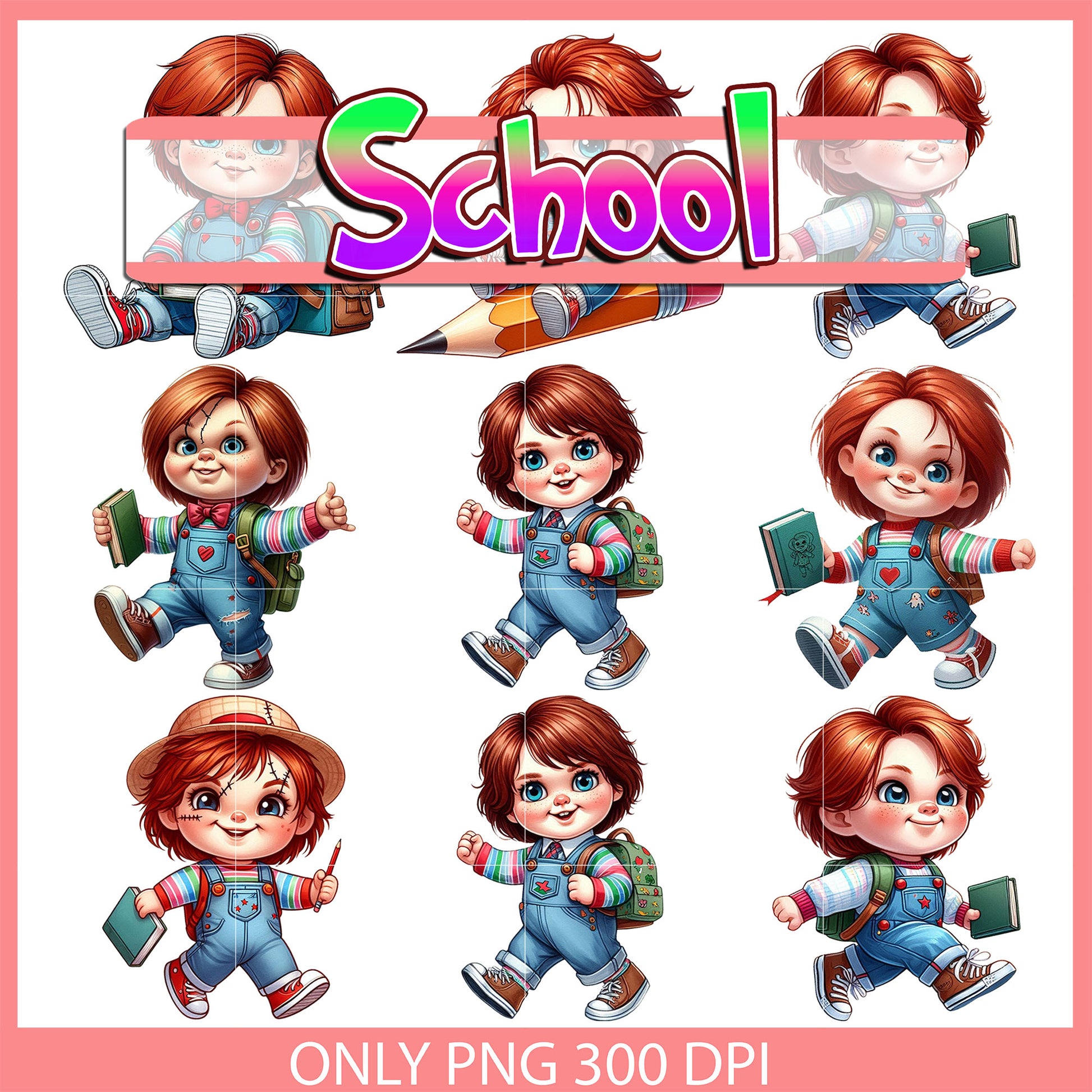 Chucky back to school design bundle png, chucky character png