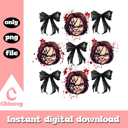 Chucky black bow png, Chucky face horror black bow png