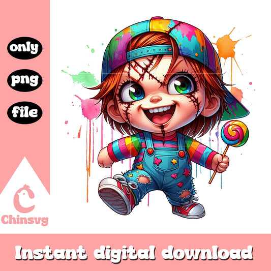 Chucky chibi colorful design png, halloween horror movie png