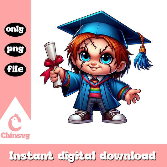 Chucky chibi graduation png, child's play png, graduation design png