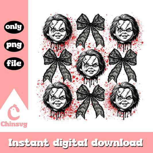 Chucky coquettle bow halloween deisgn png, chucky halloween png