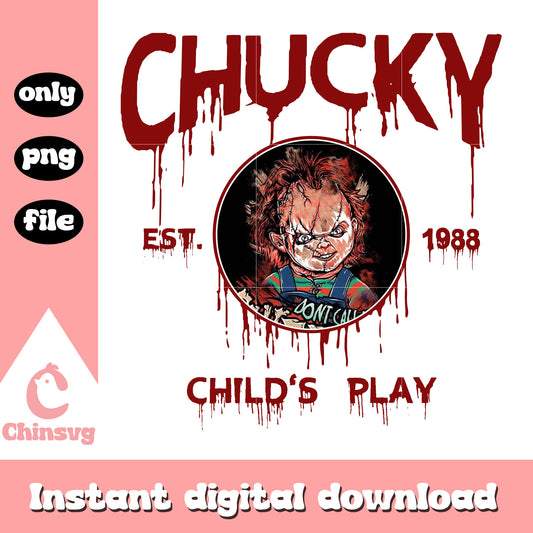 Chucky est 1988 child's play design png, chucky halloween png
