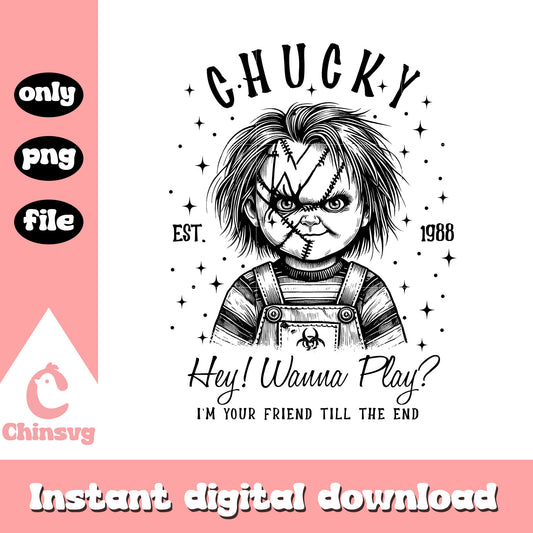 Chucky est 1988 hey wanna play png, chucky child's play png