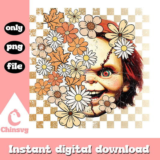 Chucky face floral design png, it horror mmovie png