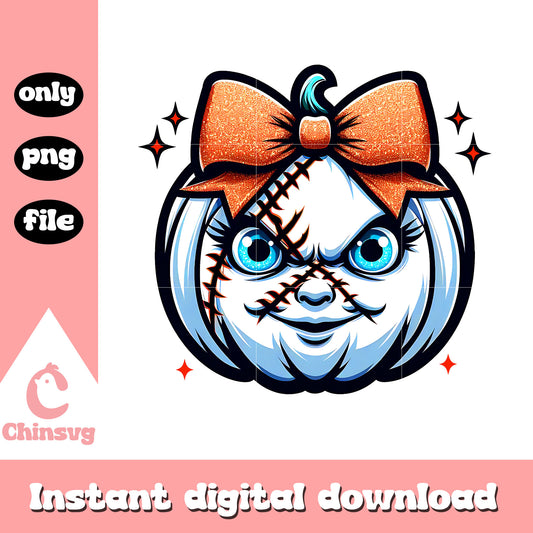 Chucky face pumpkin halloween design png, chucky halloween png