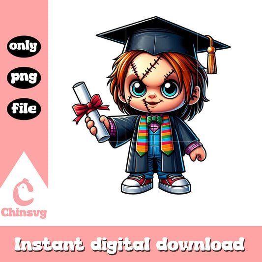 Chucky graduation day design png, horror film png, graduation png