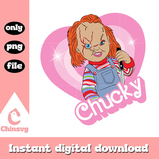 Chucky heart cute design png, child's play halloween png