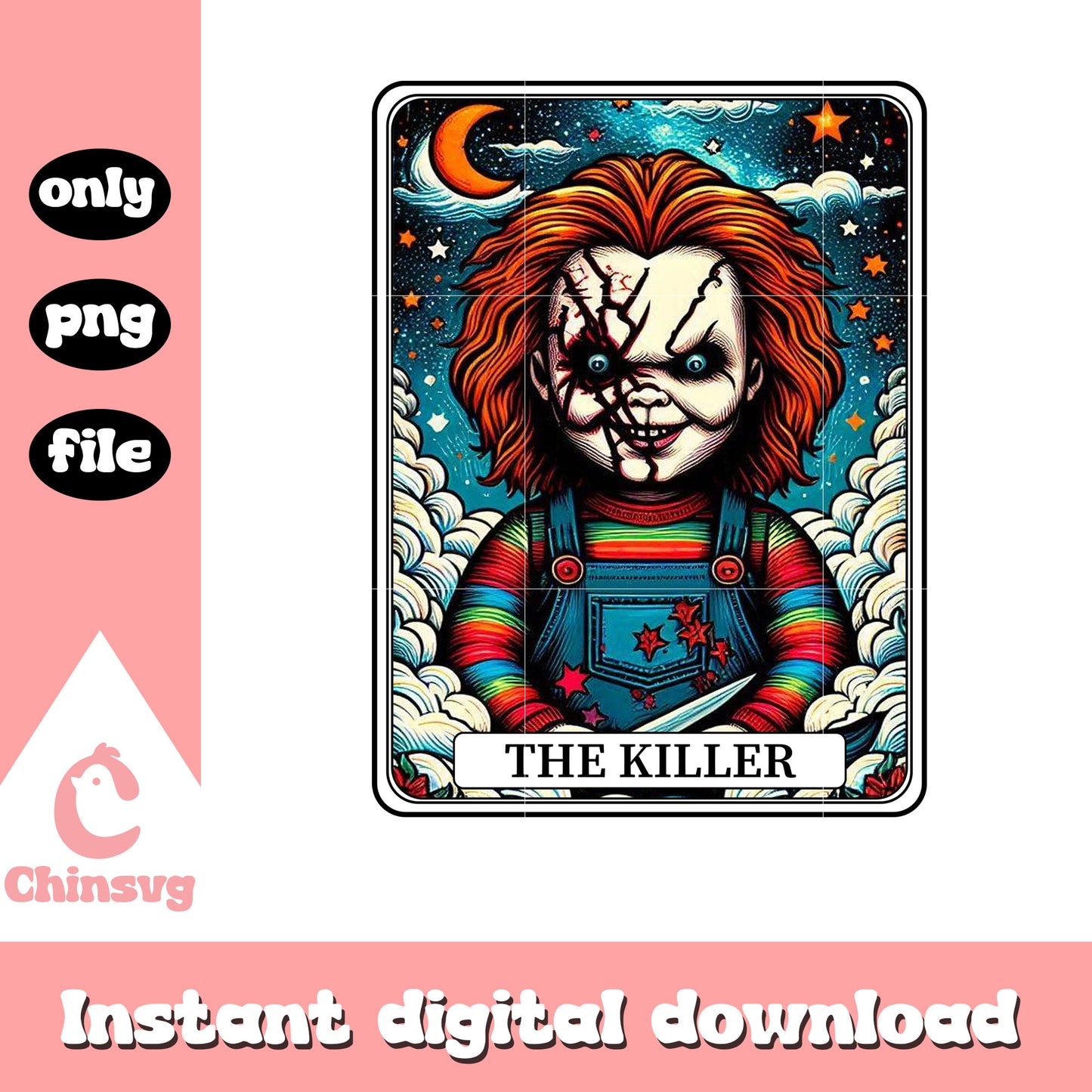 Chucky horror halloween cast png, card tarot card png
