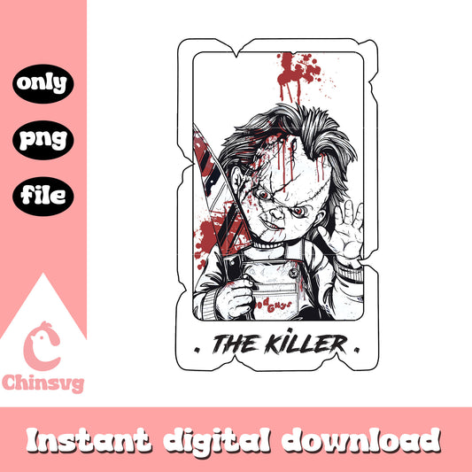 Chucky horror tarot card design png, trick or treat png