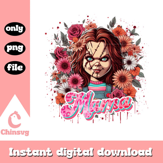 Chucky mama vintage floral png, horror characters png, mama png