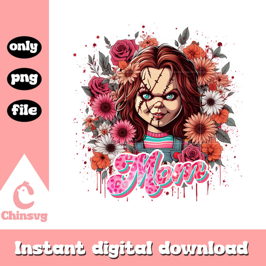 Chucky mom vintage floral png, horror characters png, mama png