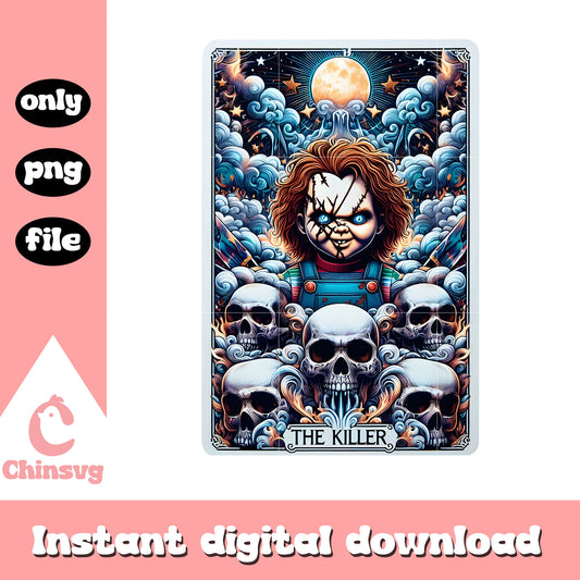 Chucky tarot card design png, chucky card png, horror tarot card png