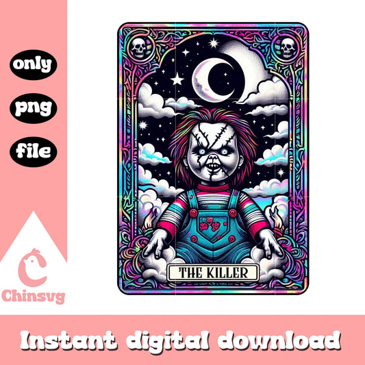 Chucky the killer crescent moon tarot card png, chucky card png