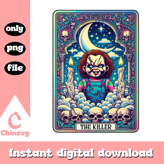 Chucky the killer skull fantasy tarot card png, chucky card png