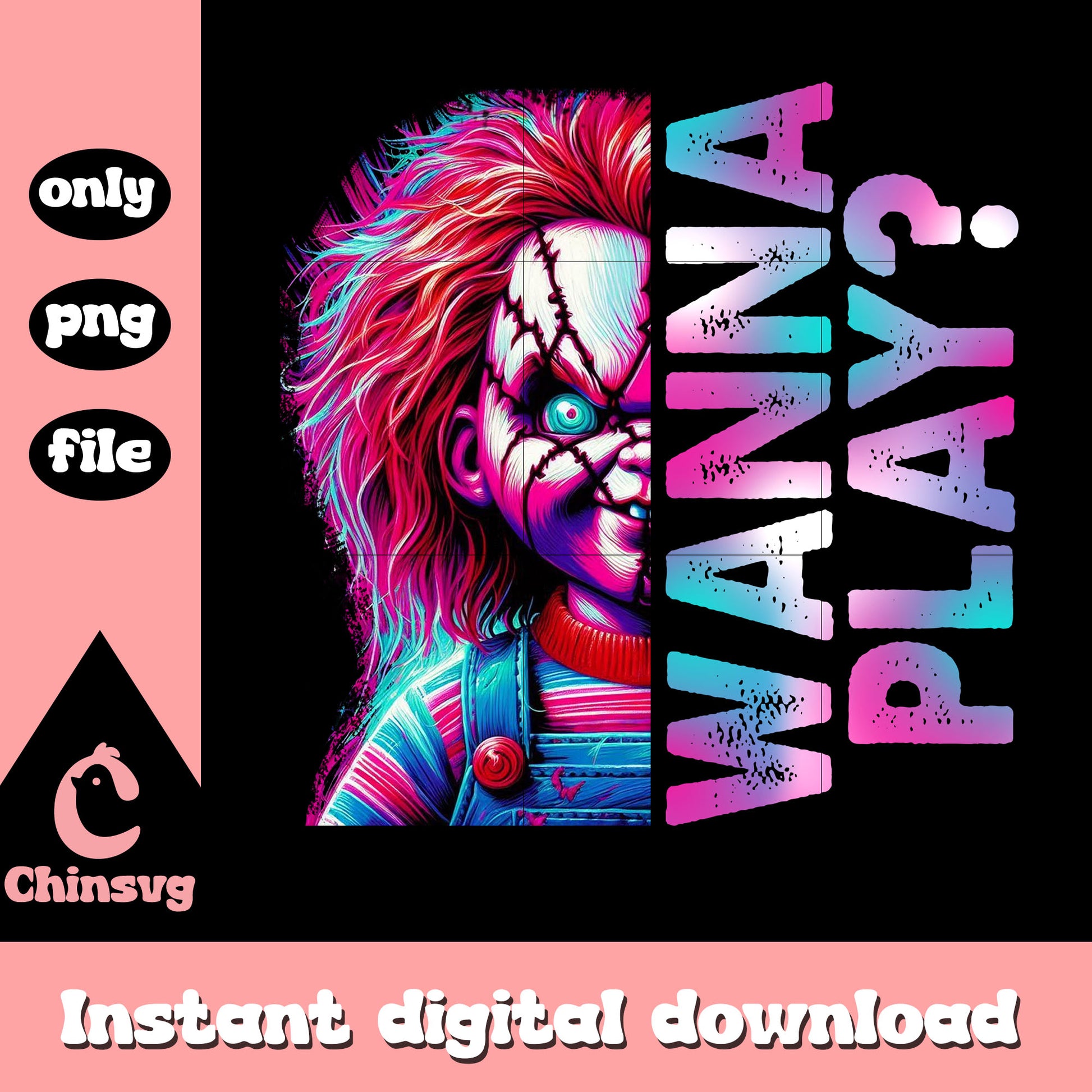 Chucky wanna play pop art design png, chucky character png