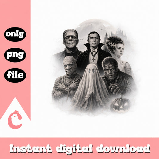 Classic Monsters Halloween PNG, Horror Squad PNG, Spooky PNG