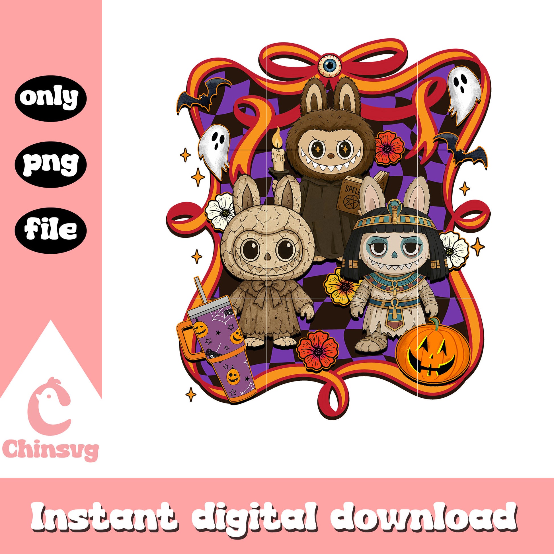 Classic monsters halloween labubu coquette bow png, labubu character png