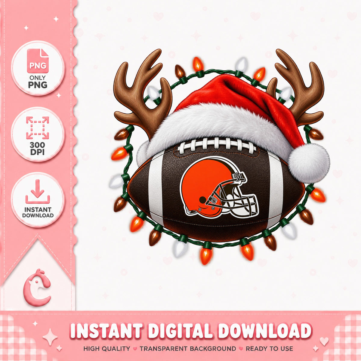 Cleveland Browns Christmas Football PNG, Reindeer Antlers, NFL PNG