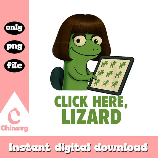 Click here lizard girl meme design png, funny lizard png