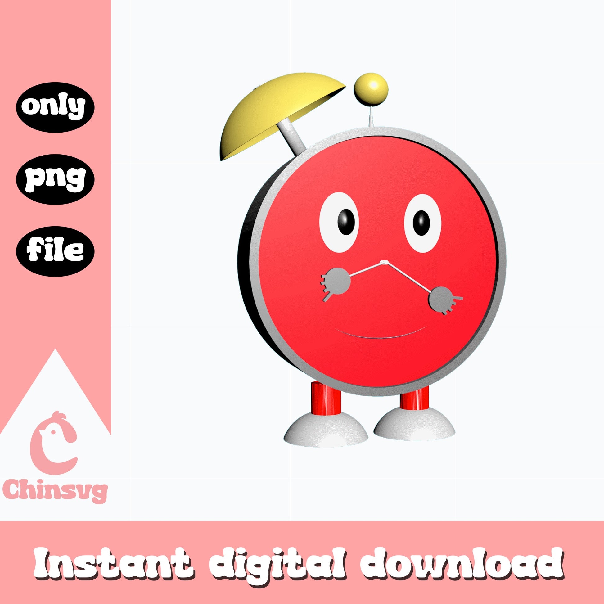 Clingy Clock Character PNG, Funny Alarm Clock PNG, Cute Robot Clock PNG