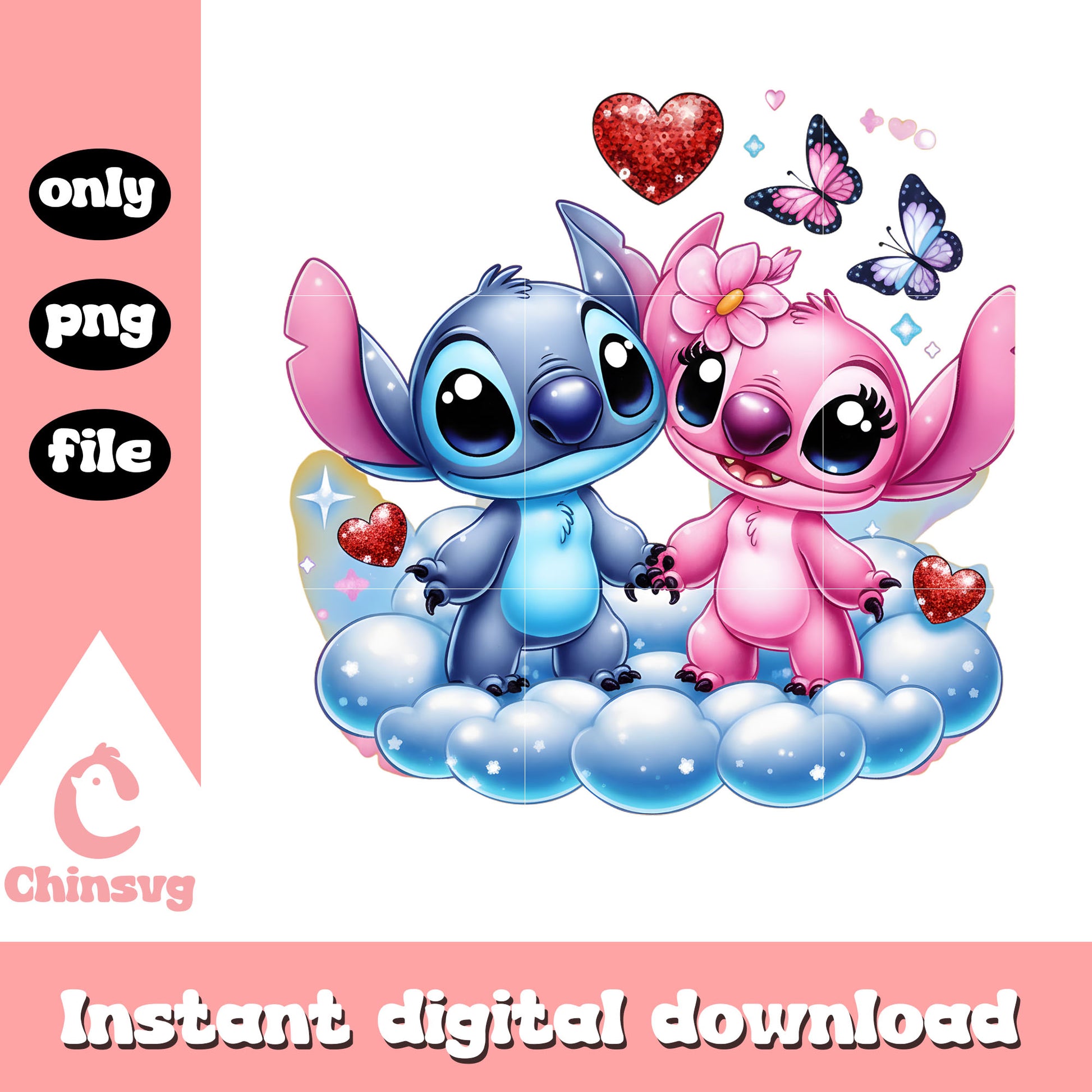 Clouds butterfly stitch angel png, valentines day stitch png