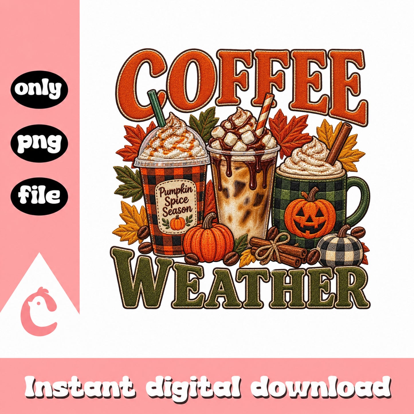 Coffee Weather PNG, Fall Pumpkin Spice Season, Halloween PNG